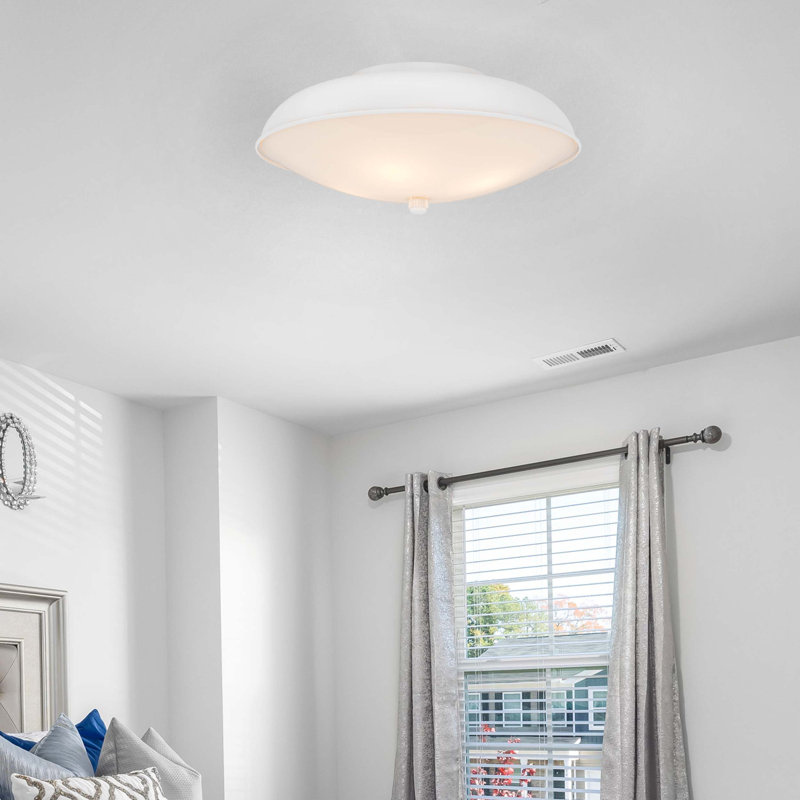 2-Light Indoor 12.5"W Simple Round Bowl Flush Mount with White Glass 
