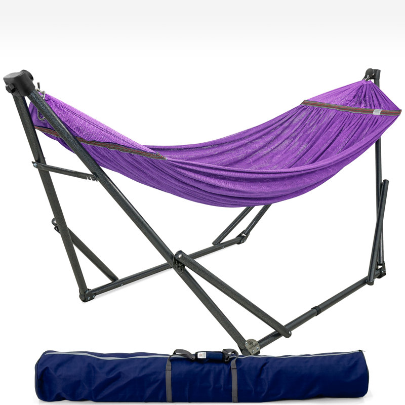  Support de hamac pliable, hamac de camping pliant et support, support de hamac double capacité de 600 lb pour 2 personnes, hamac pliant robuste pour l'intérieur et l'extérieur, assemblage rapide, mauve