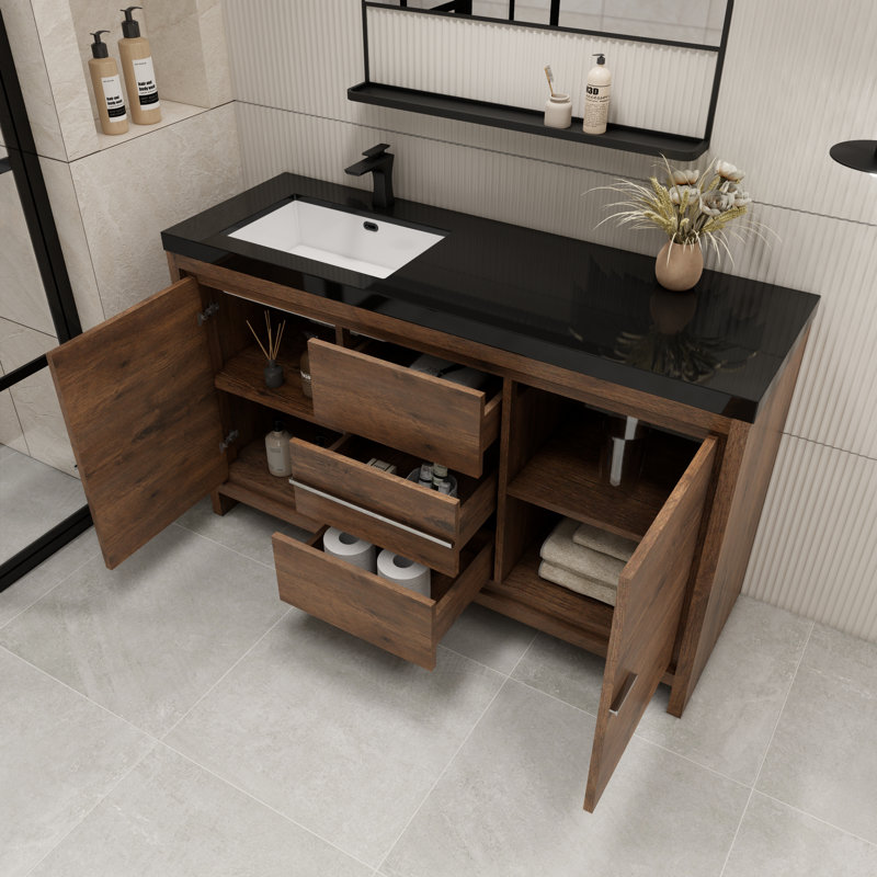 Ensemble de meuble-lavabo simple 60 po Valerieann, Bois de rose