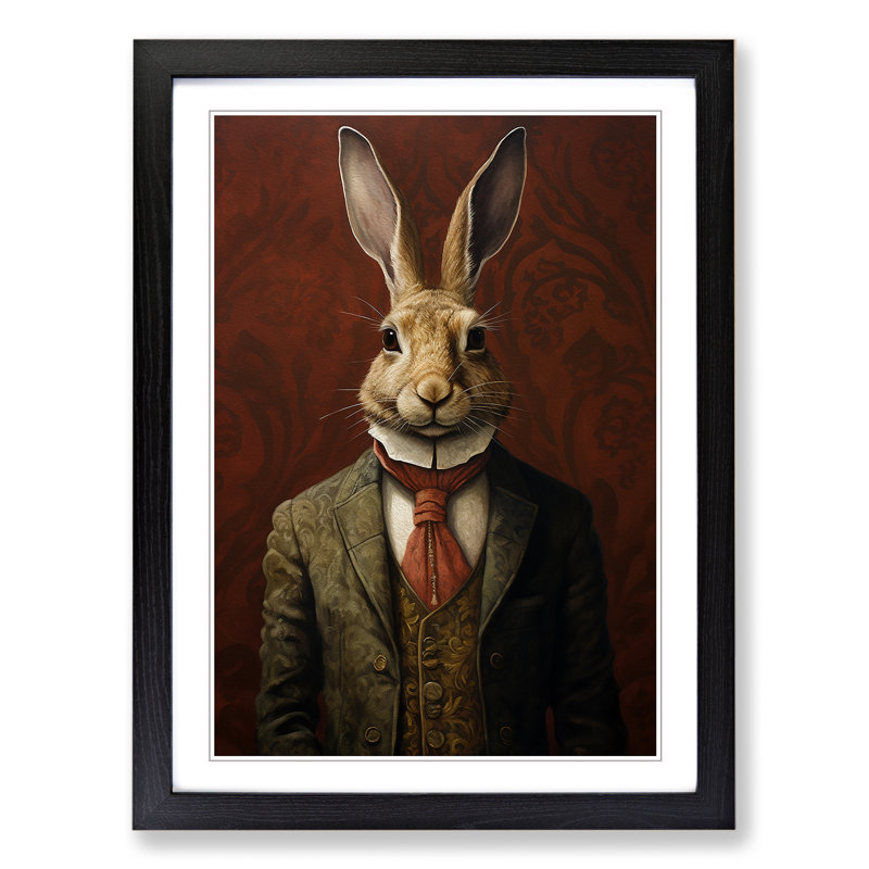 Hare Minimalism - Single Picture Frame Print on Wood, Black Framed, 64cm H x 46cm W