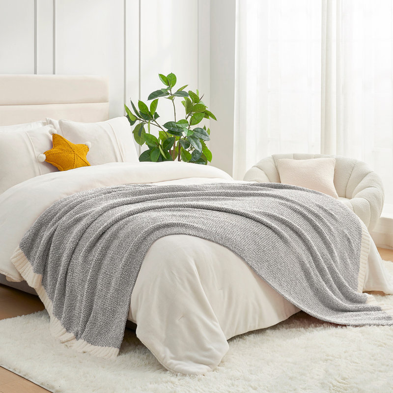  Jeté tricoté réversible Heather Knit, Gris, L 60 po x l 50 po