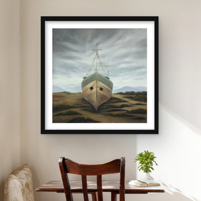 Bateau - reproduction matelassée encadrée beige marine pour la décoration intérieure