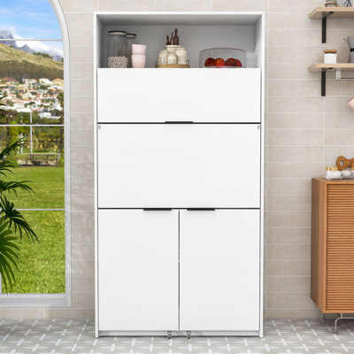 Armoire de cuisine polyvalente avec tablette réglable, poste de travail pliable et station de charge intégrée
