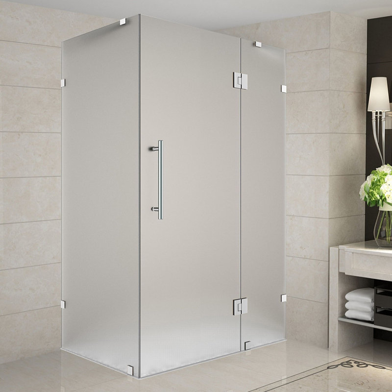 Avalux 48 in. W x 34 in. D x 72 in. H Frameless Shower Enclosure, Frosted Glass, Stainless Steel