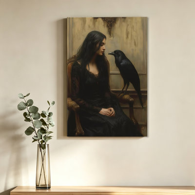 Gothic woman with raven painting poster