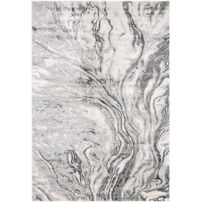 Tapis rectangulaire en plastique tissé à la machine en polyester / polypropylène gris / crème Lorea