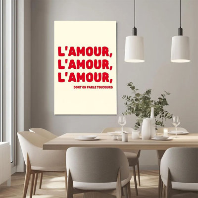 2D Flat, 1Pc Framed Canvas Wall Art, Love Theme, French Text Art, Hand-Drawn Graffiti Style Art Print Canvas Poster Painting Room Wall Decor, Ideal Gi