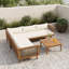 Méridiennes de patio en bois avec chaise d'angle, table et coussins-133244490