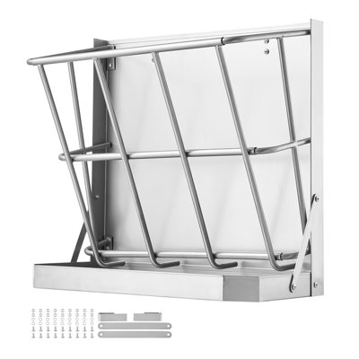 Wall Mounted Goat Hay Feeder with Grain Pan - Heavy Duty Galvanized Steel Livestock Rack for Barn & Stable