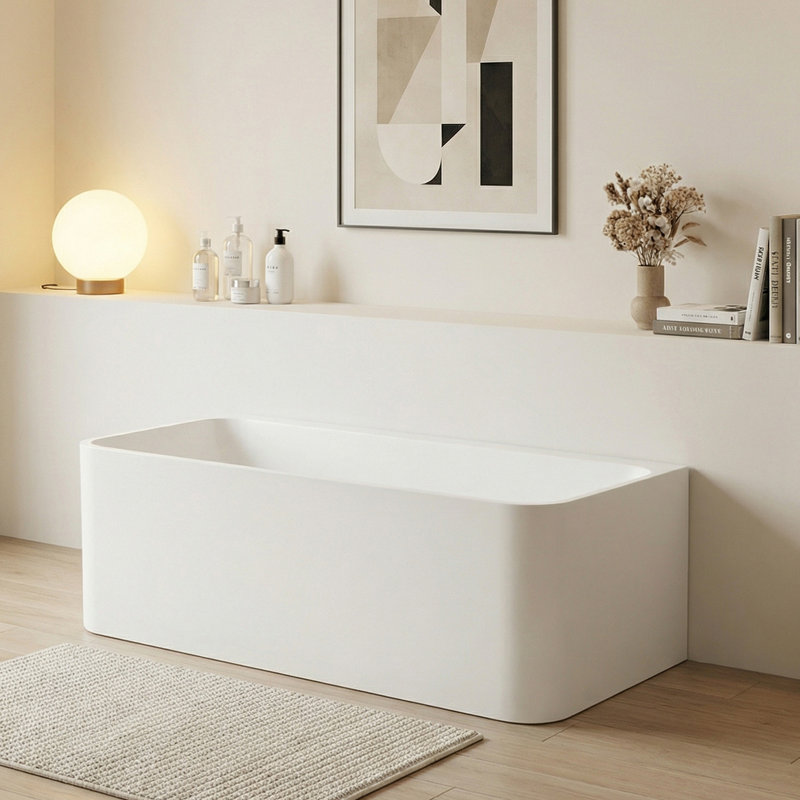55" × 29.5" Freestanding Soaking Bathtub Solid Surface Stone Resin Soaking Tubs