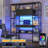Multi-functional Led Desk With Bookshelf, 55" Freestanding Home Office Workstation With Power Strip, Drawer, And Open Shelving For Small Spaces-1064950544