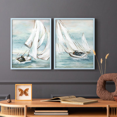 Réglage de la voile - Impression encadrée de qualité supérieure - Prêt à être accroché - aucun clou requis - aucun clou requis
