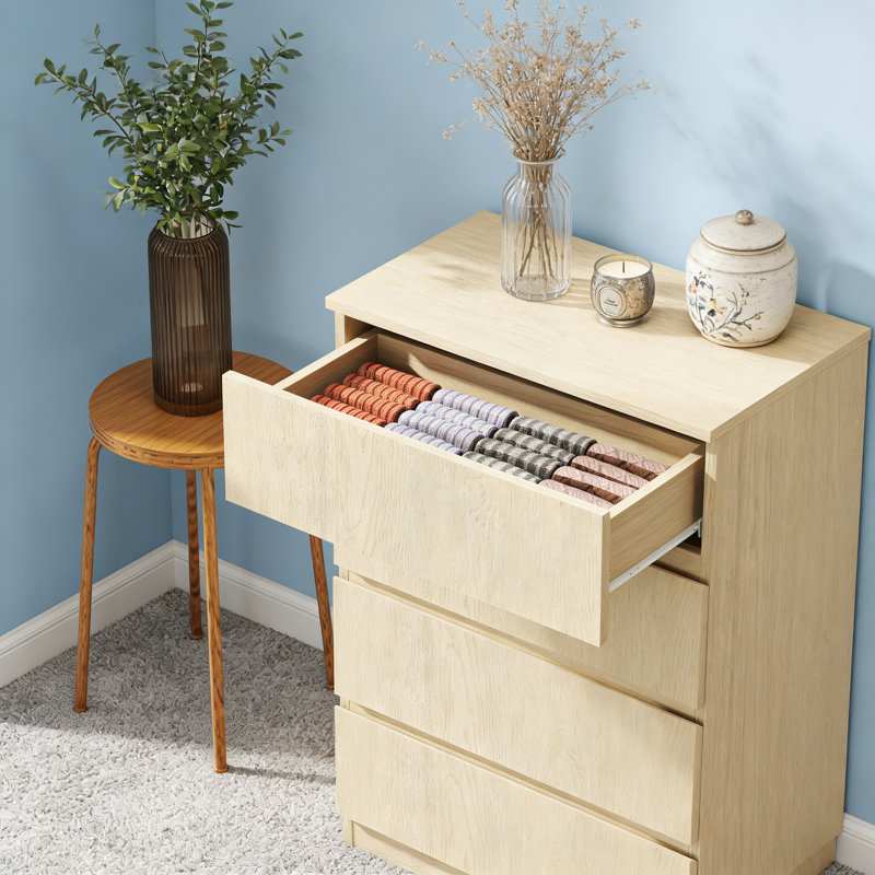 Chest of Drawers, 4-Drawer Storage Cabinets, Natural