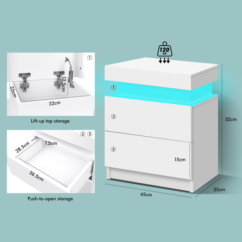 Arens 35cm W Manufactured Wood Bedside Table, White