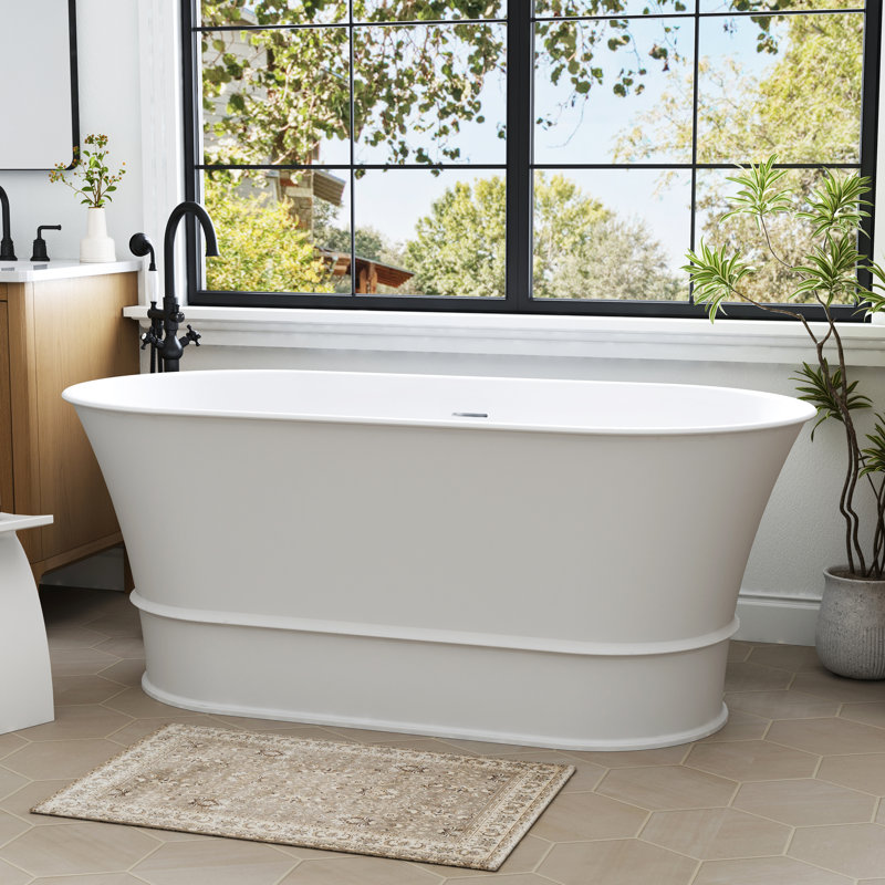 CASAINC 59" Solid Surface Freestanding Soaking Bathtub With Drain