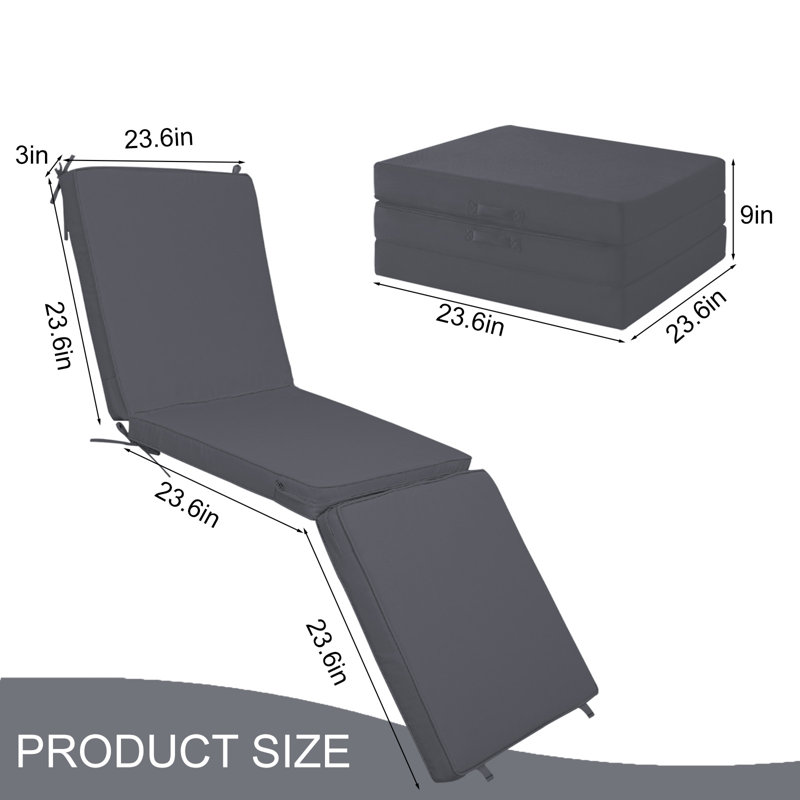 Outdoor Chaise Lounge Cushions Set Of 2 With Hook & Loop Fasteners, Tri-fold Replacement Cushions For Patio Furniture, Water Resistant