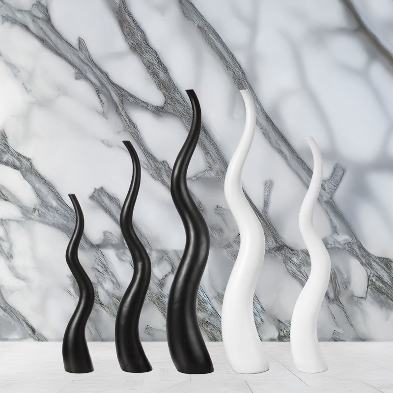 2 Sizes Animal Horn Shape Floor Vase For Entryway Dining Or Living Room, Ceramic White
