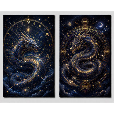 Très grand ensemble de 2 impressions murales sur toile Zodiac Dragon