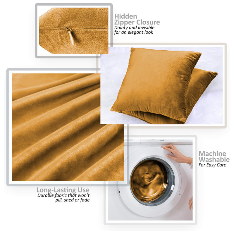 Luxurious Velvet Cushion Covers for Sofa Or Bed (Set Of 2), Ochre