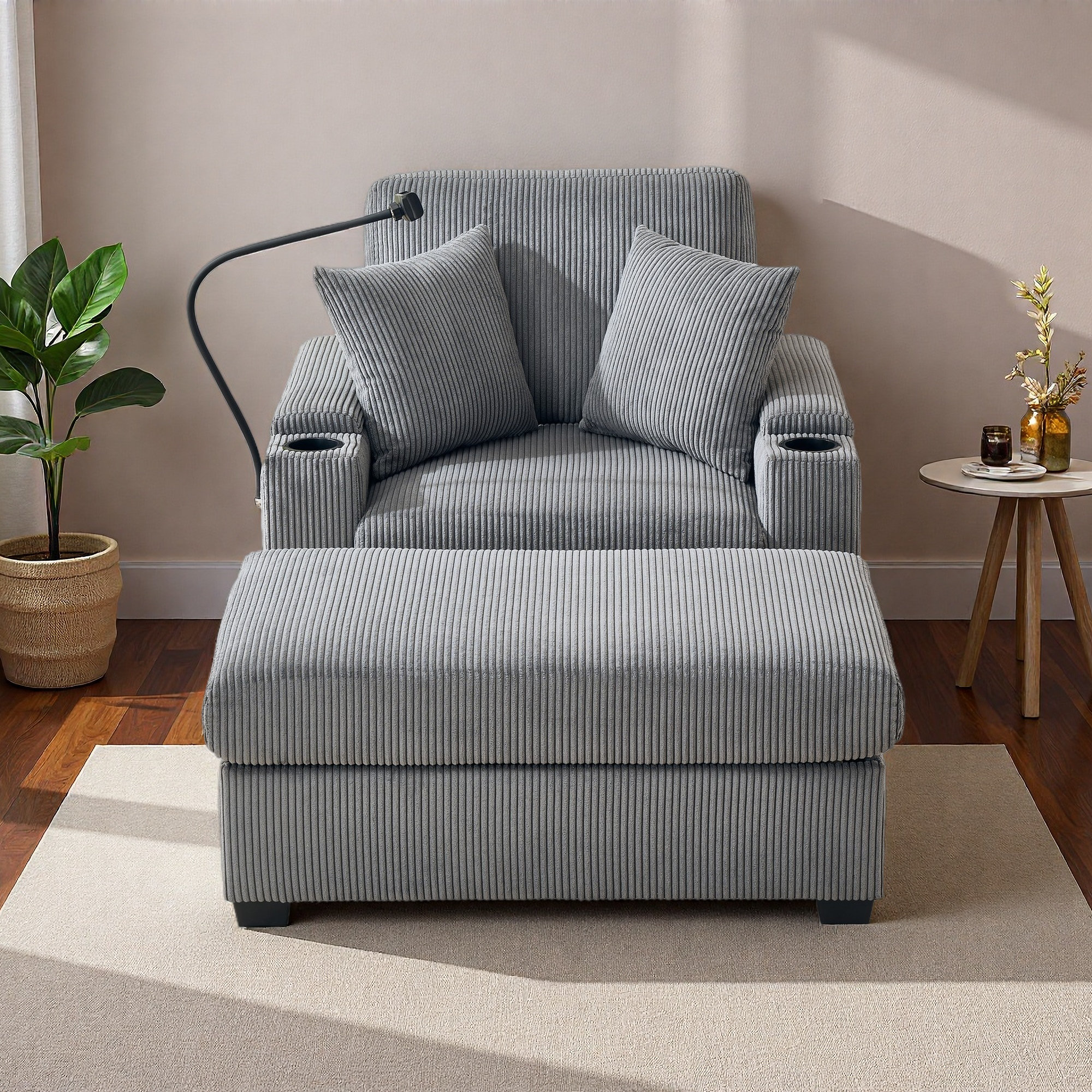Magiccactus 55" Oversized Chaise Lounge Chair Indoor With Ottoman And ...