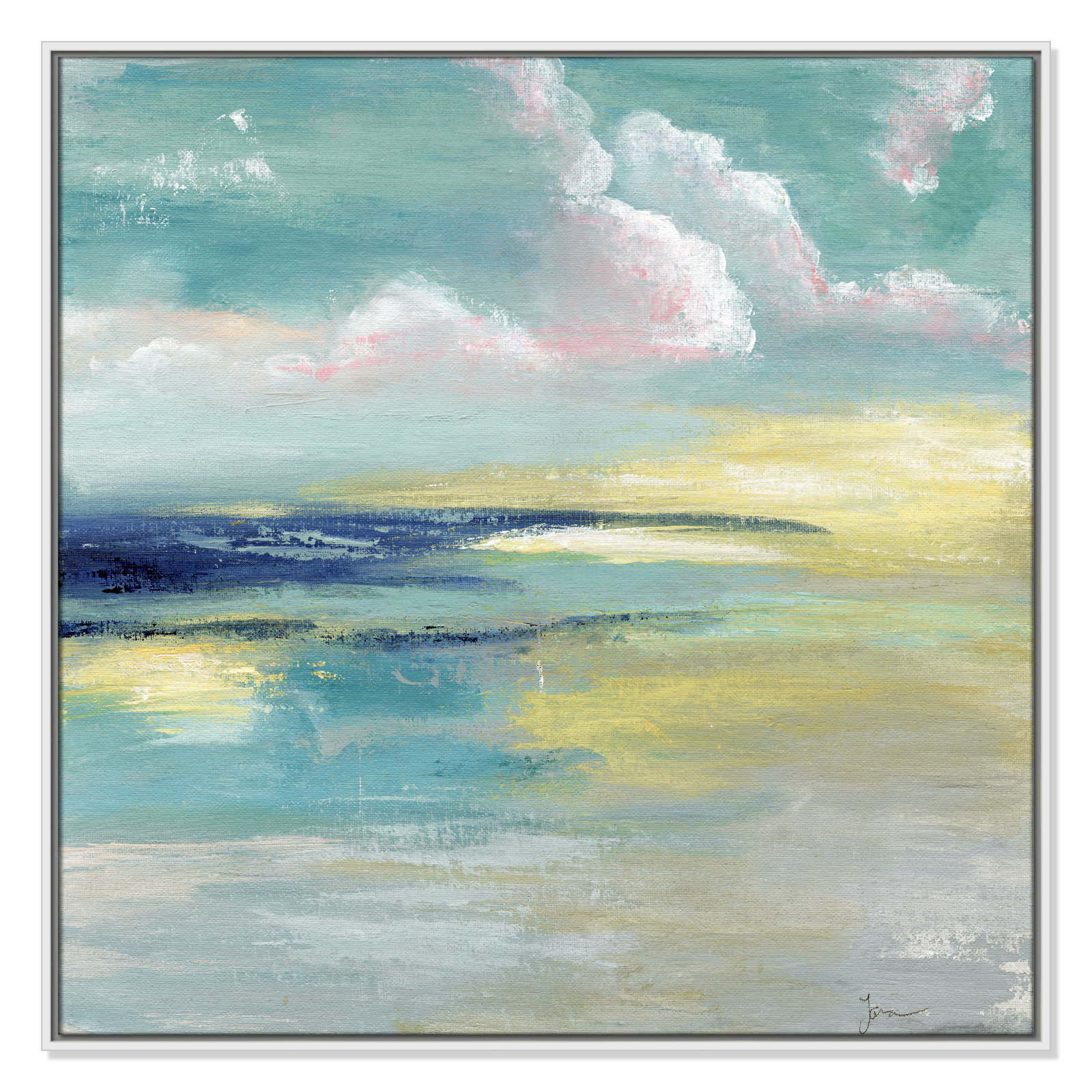 Bertie "Ocean View" Painting by Tava Studios, 37.5" H x 37.5" W x 2" D, White Framed Canvas