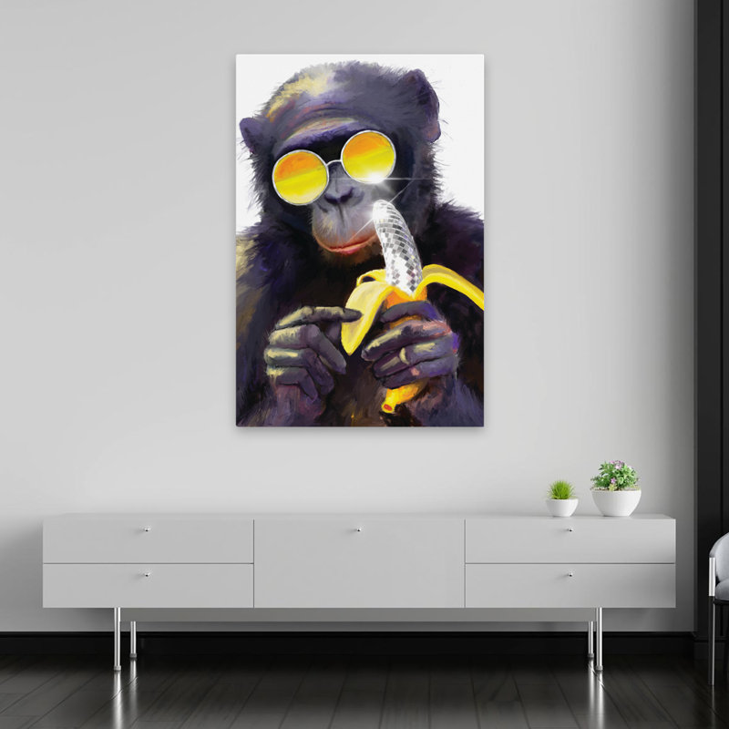 Go Bananas - lunettes de soleil contemporaines pour chimpanzés, art banane disco, H 60 po x l 40 po