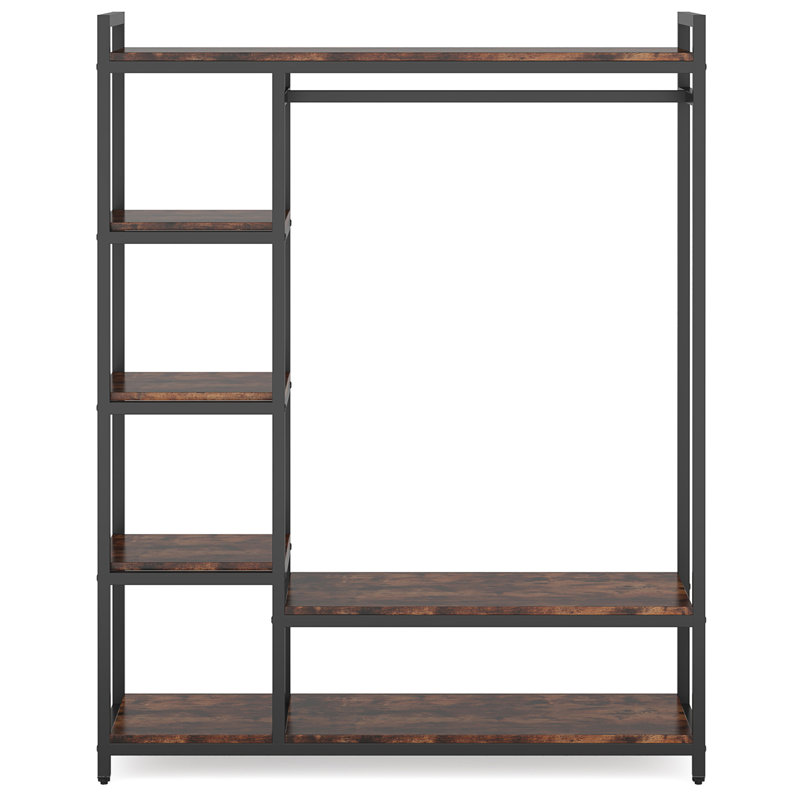Organisateur de garde-robe autoportant 47,24 po avec 6 tablettes de rangement et barre de suspension