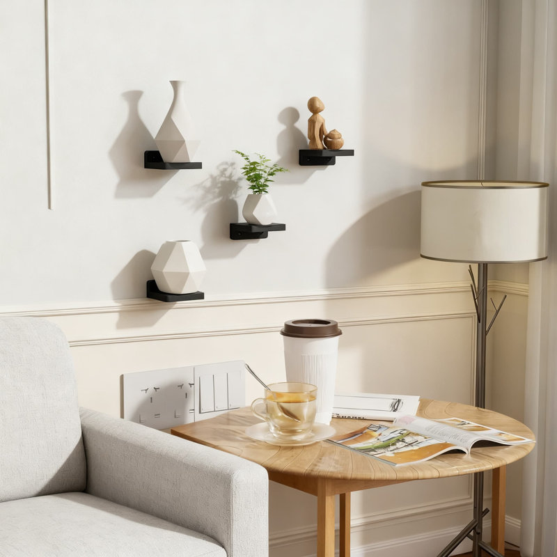 Floating Wall Shelves Set Of 4, Small Wooden Display Shelves For Home Decor And Storage, Minimalist Square Design For Bedroom, Bathroom, Kitchen, And Office