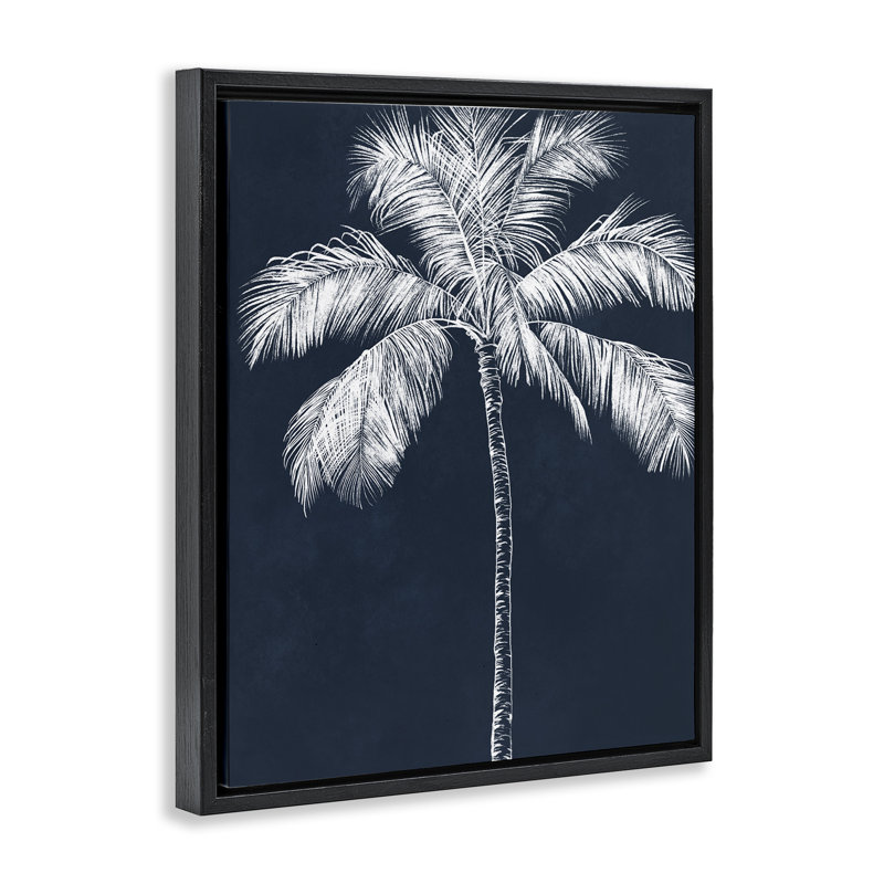 «Blue Palm Tree Floater», art mural par Leah Noel Art, H 21 po x l 17 po, Cadre flottant noir de jais