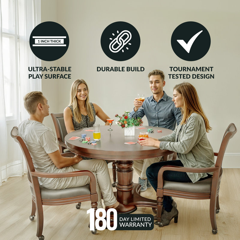 Walnut Finish 48" 2-in-1 Poker and Dining Table Set