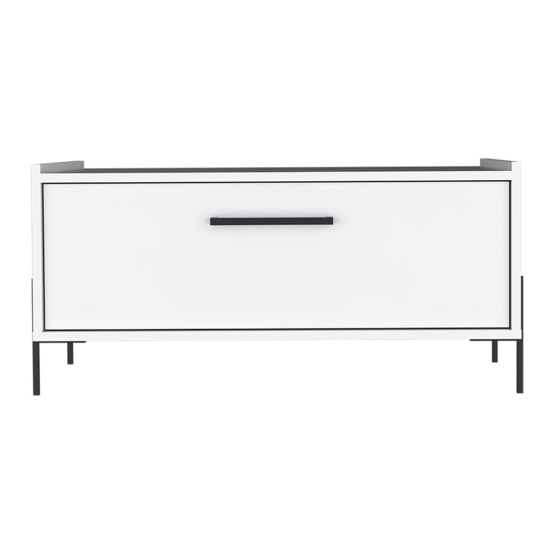 Coffe Table With Pull Down Cabinet, Modern Style Table For Indoor, White