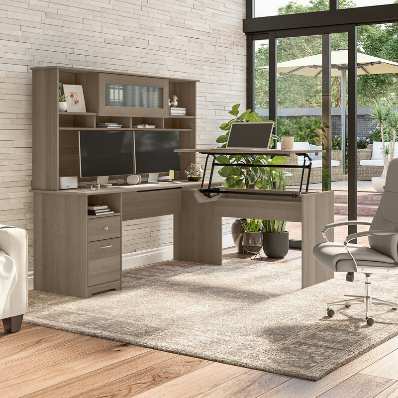 Huckins Adjustable L-Shaped Standing Desk, Ash Gray