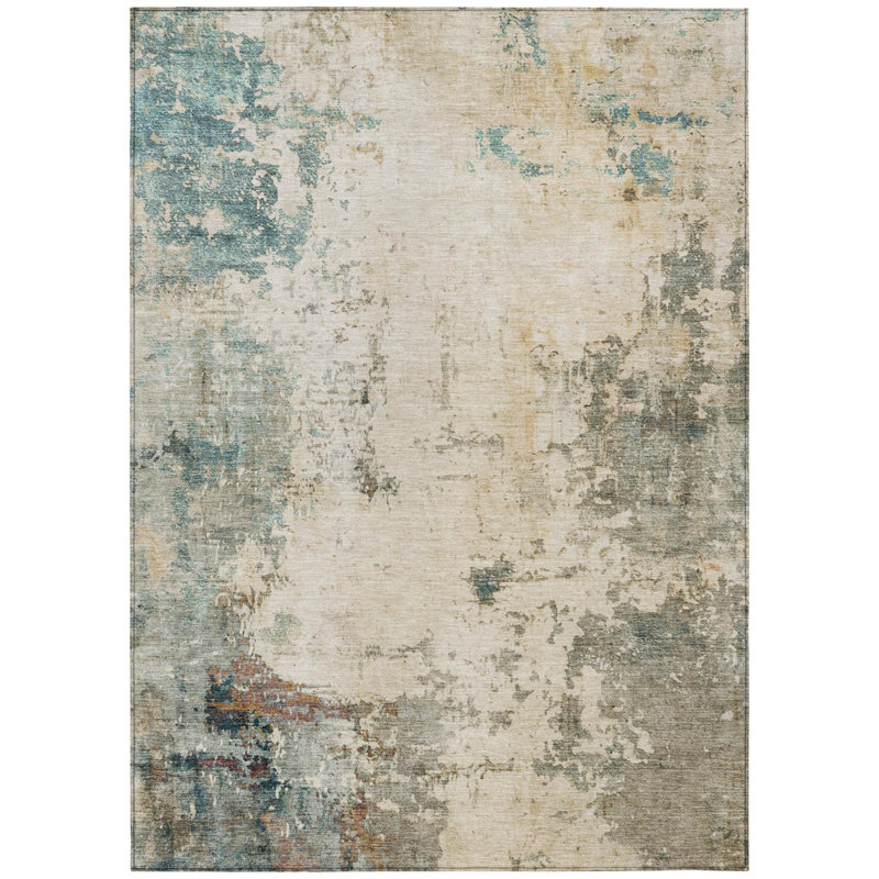 Tapis intérieur lavable abstrait ivoire et taupe 9 pi x 12 pi