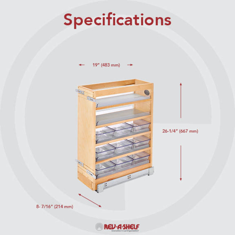 Rev-A-Shelf Wood Pull Out Vanity Organizer with Soft Close, 25.56" H x 8.62" W x 19" D