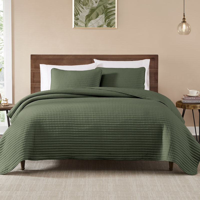 Ensemble de courtepointe réversible 3 pièces - Couvre-lit doux et léger, Vert olive