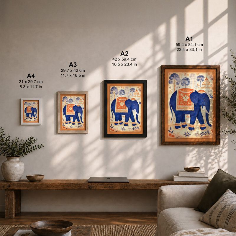 Ornate Elephant Portrait Boho 1 Piece Single Picture Frame Wall Art, A1 - 84.1 x 59.4 cm, Walnut