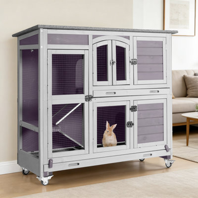 Rabbit Hutch With Wheels And Removable Tray For Indoor And Outdoor Cage For Rabbits And Guinea Pigs