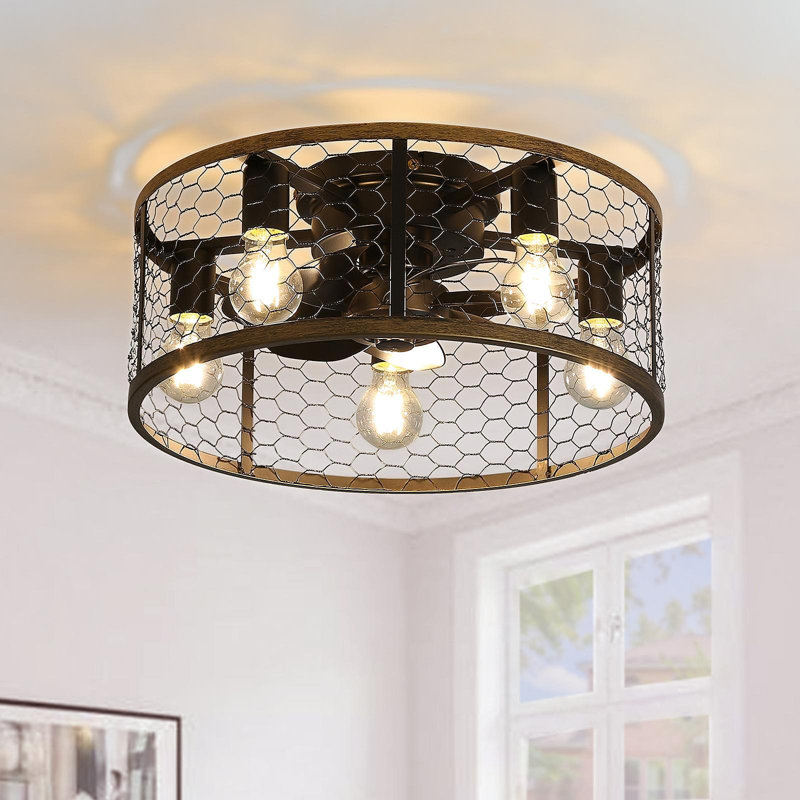 Ventilateur de plafond en cage 20 pouces avec ampoule DEL à télécommande