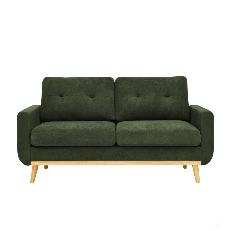 Canapé capitonné 67,7 po de largeur Mid-Century avec pieds en bois, Vert antique