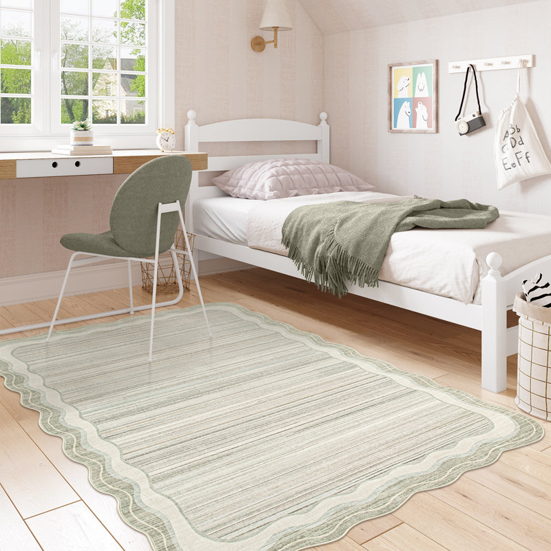 Tribal Gradient Border Wave Washable Area Rug – Boho Non-Slip Soft Floor Mat, Rectangle 5' x 7'