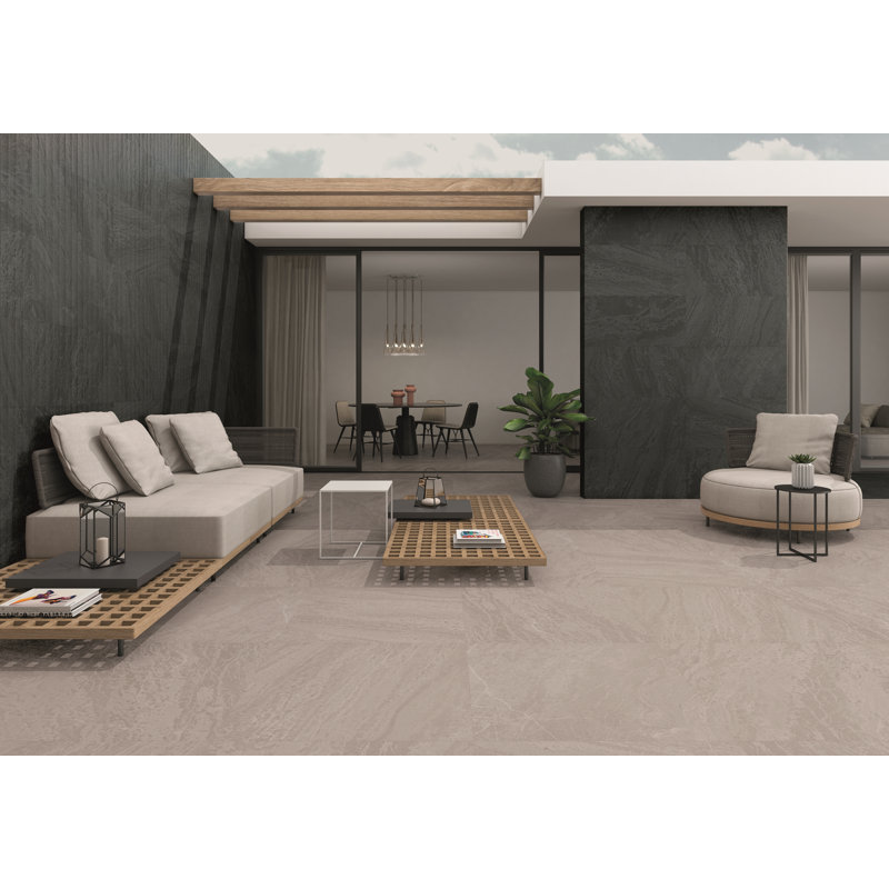Outline Slatestone 18" x 36" Porcelain Wall & Floor Tile, Black