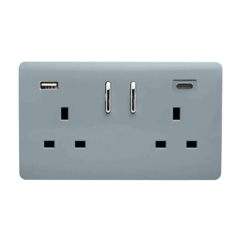 Trendi Switch 2 Gang USB 3100mA Type A & C USB Plug Socket, Cool Grey
