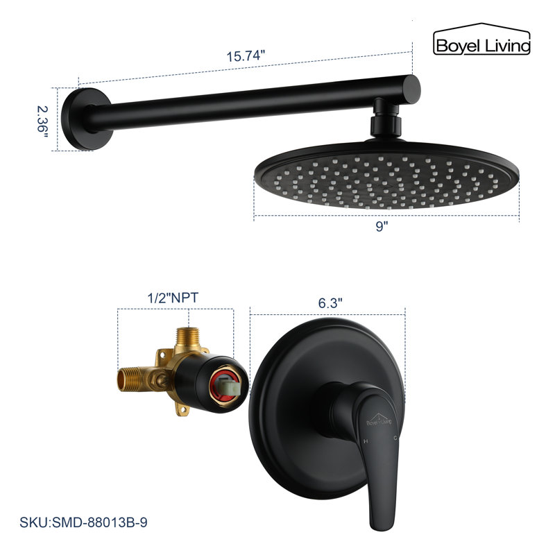 Matte Black Brass Wall Mounted Rain Shower System
