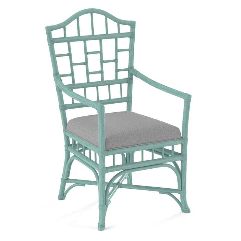 Chippendale Upholstered Arm Chair, Bisque, Light Blue Performance Fabric; 0851-55