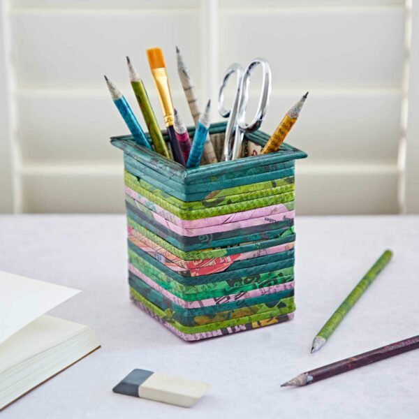 Cardboard / Paper Pen Holder, Green/Lilac