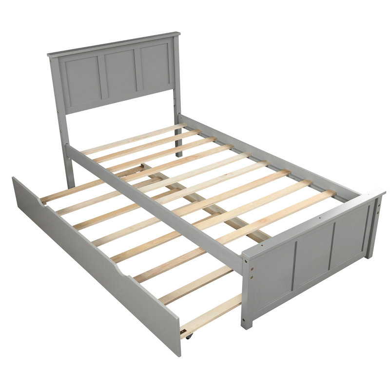 Lit plateforme simple avec lit gigogne mobile en bois massif gris et durable, Gris