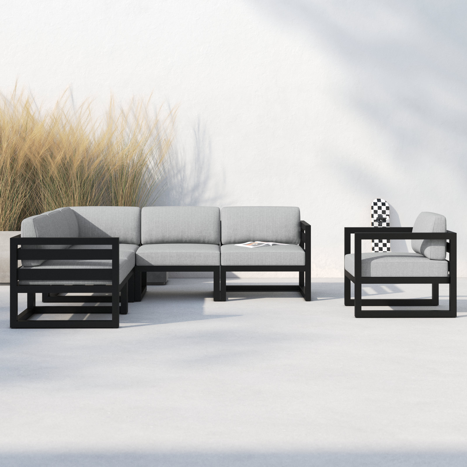 Smith 94" Sunbrella® Patio Sectional, Cast Silver Sunbrella® Plainweave, Black