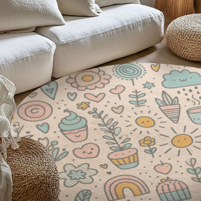 Tapis tressé Subtle Doodle, Rond 5 pi