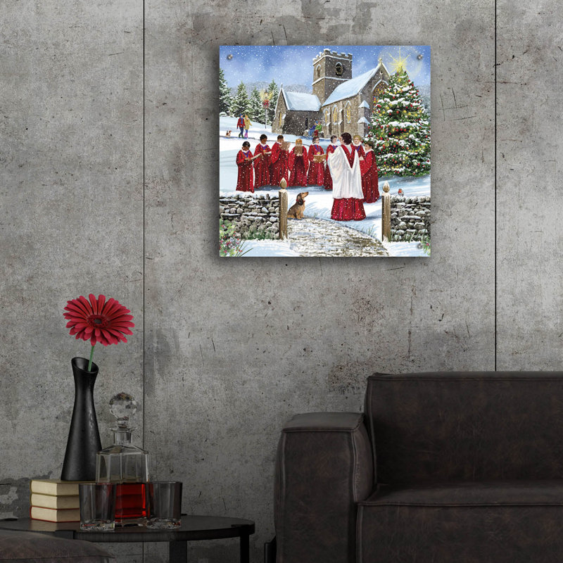 Art mural en verre épique «Snowy Choir» par Elle Media Group, 24 po x 24 po, H 24 po x l 24 po