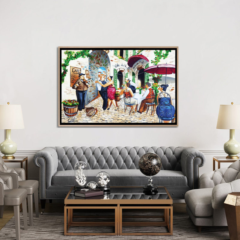 «Corner Cafe At Cafe da Vinci», reproduction d'art murale encadrée, H 40 po x l 60 po, Beige